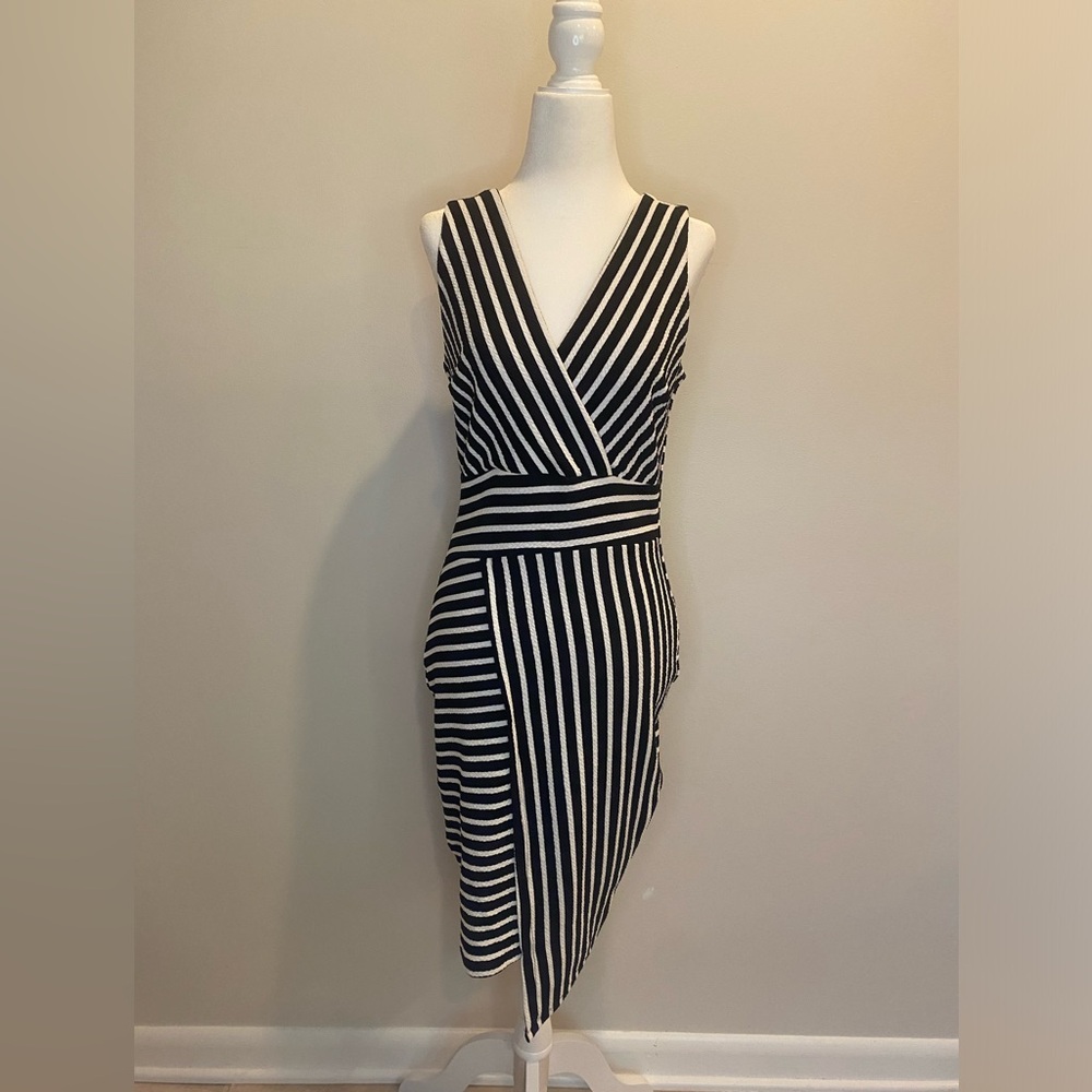 Black and white striped midi dress. Just Me design